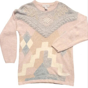 M.J. CARROLL Silk Angora Lambswool pink gray beige cream tunic sweater VINTAGE M